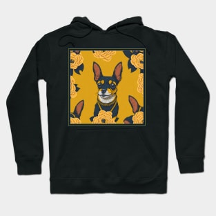 Dogs, Toy Terrier and flowers, dog, seamless print, style vector (yellow flowers & Toy Terrier #3) Hoodie